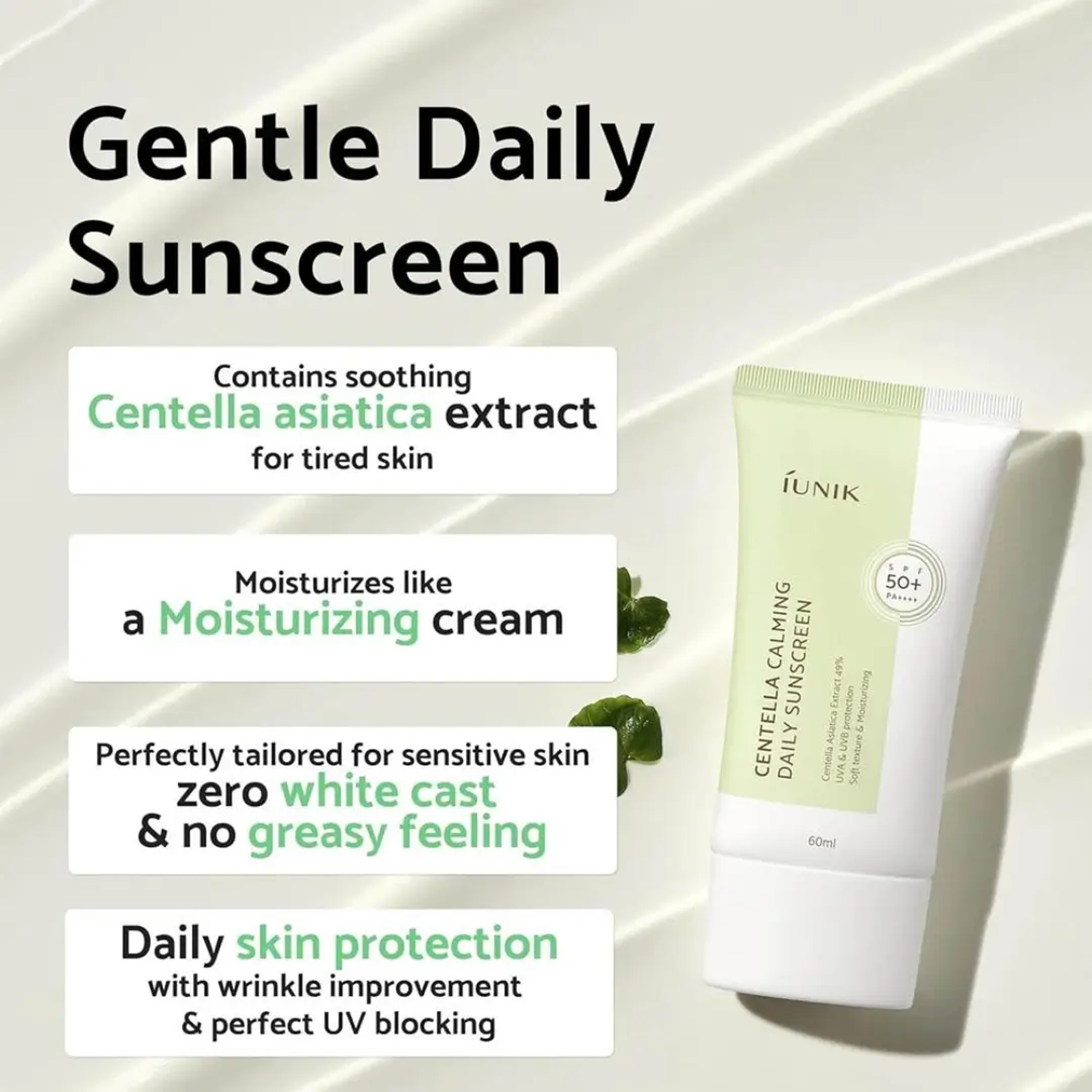 Key Benefits of using IUNIK Centella Calming Daily Sunscreen SPF50