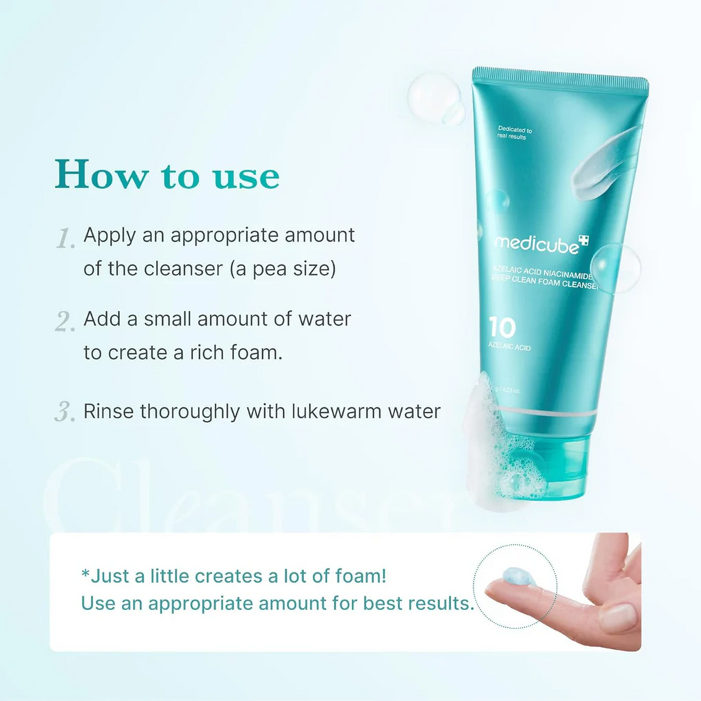 Directions of using Medicube Azelaic Acid Niacinamide Deep Clean Foam Cleanser