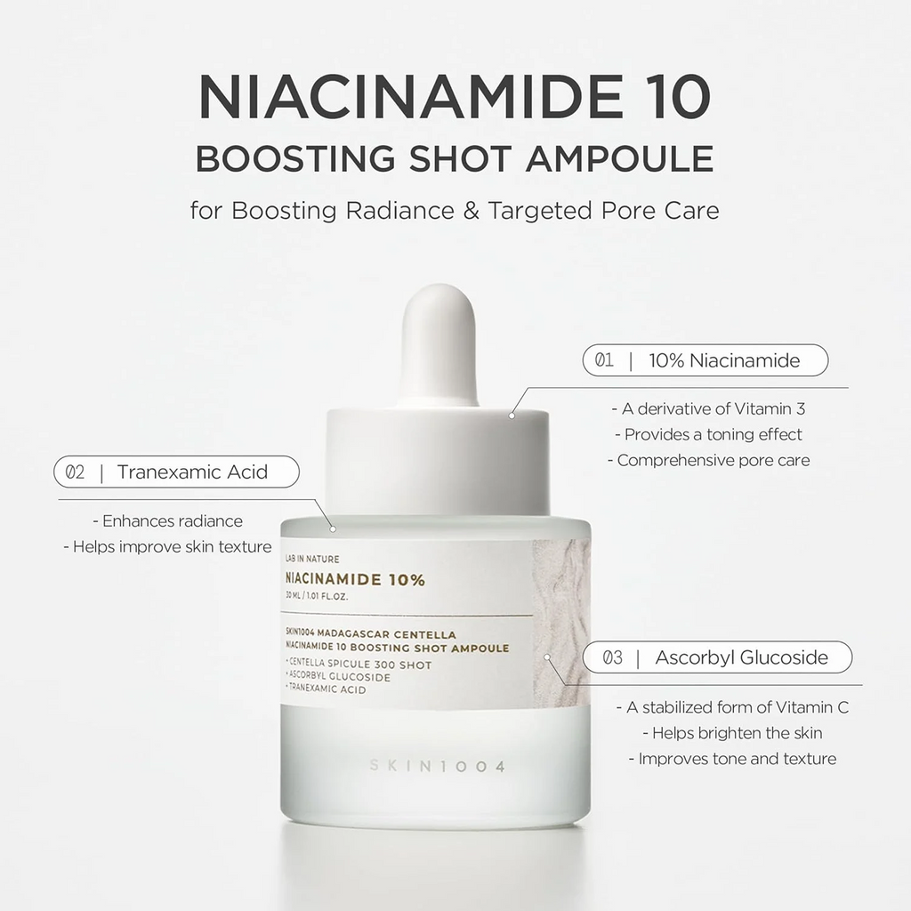 Benefits of using SKIN1004 Madagascar Centella Niacinamide 10 Boosting Shot Ampoule 