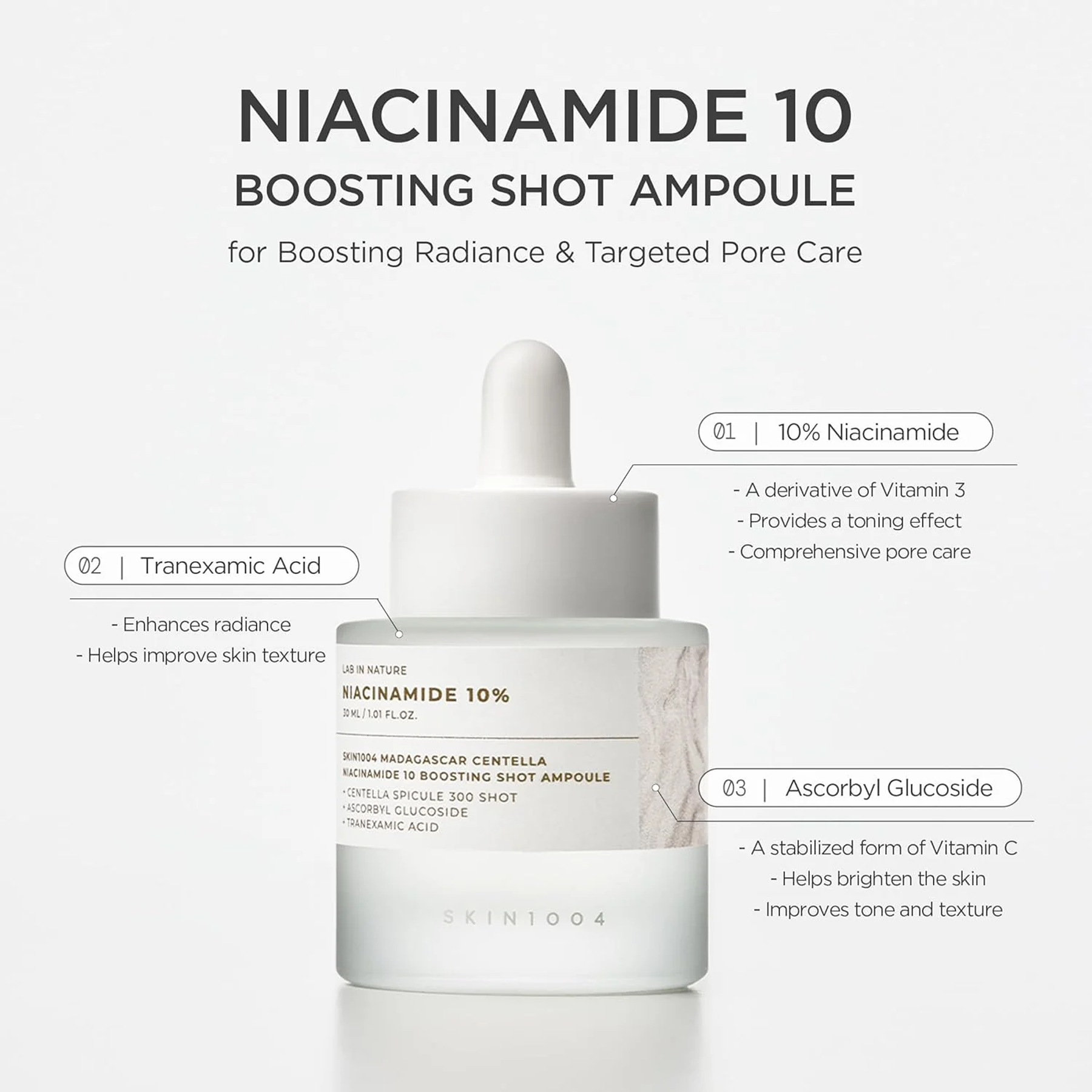 Benefits of using SKIN1004 Madagascar Centella Niacinamide 10 Boosting Shot Ampoule 